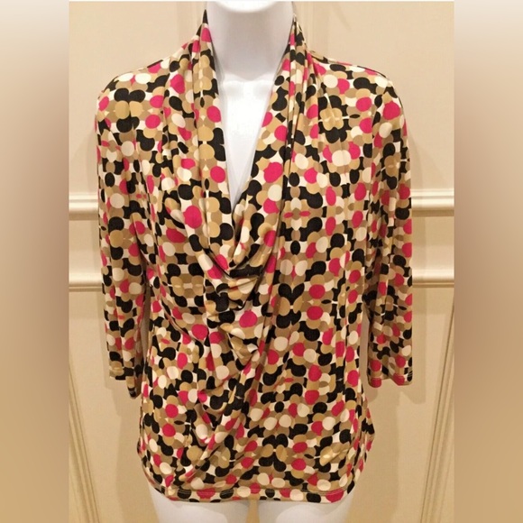 Ellen Tracy Tops - Ellen Tracy Blouse Size Small Pink Brown Ivory Polka Dot